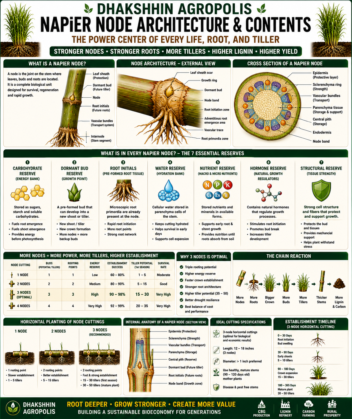 Napier node architecture poster showing internal contents, reserves and why node structure matters for tillers and roots