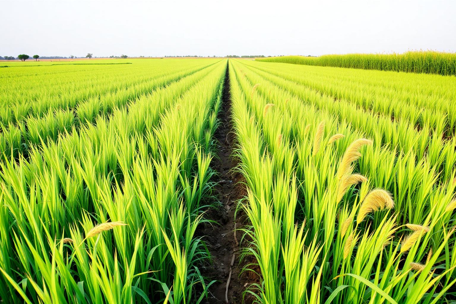 Rows of Napier grass energy crop stretching to the horizon