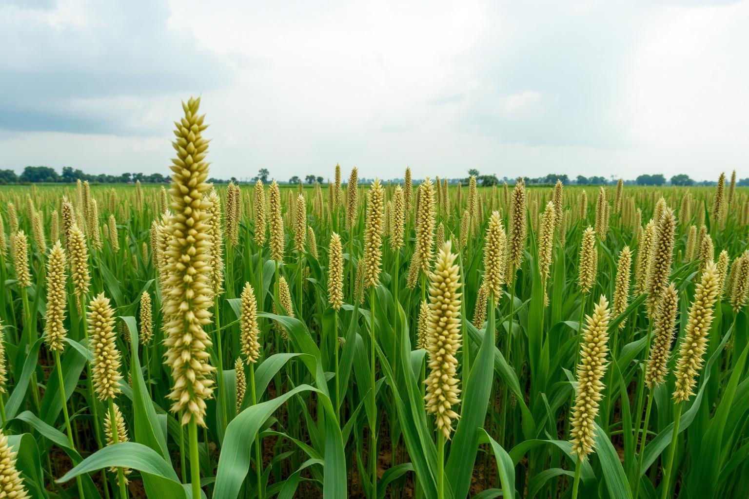 Sweet sorghum energy crop field in India with grain heads